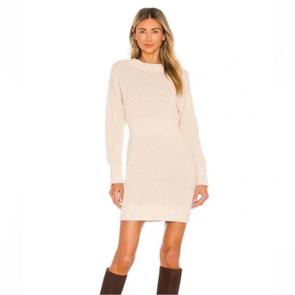 525 America Cream Ribbed Bodycon Sweater Dress
